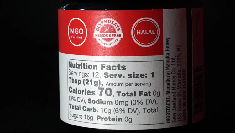 nutrition information of new zealand honey co manuka honey